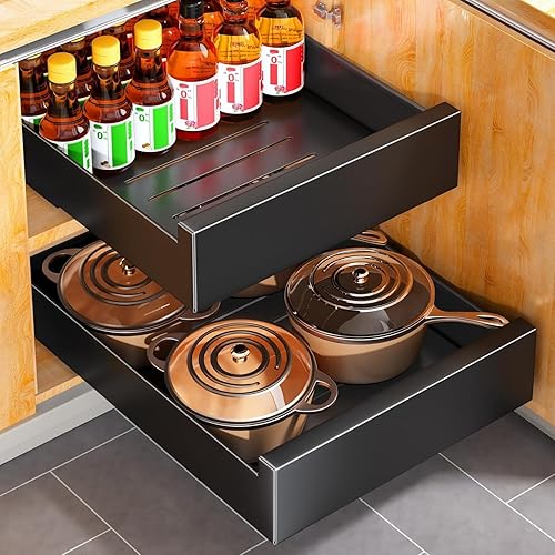 Organizador de gabinete extraíble, 21 pulgadas de profundidad, cajones deslizantes para armarios de cocina, organizadores extraíbles para el hogar