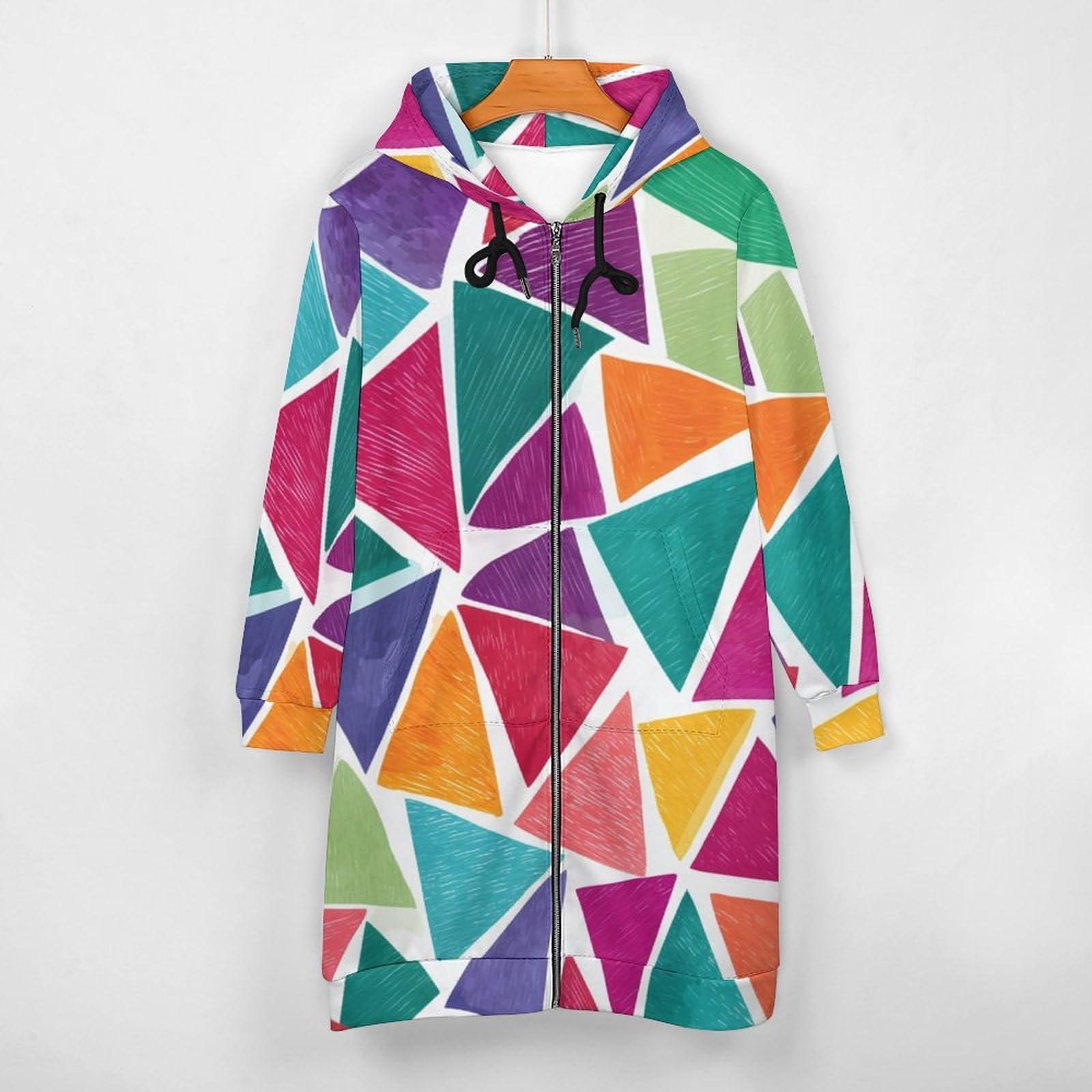 Felpa Donna con Zip Felpe Sportiva con Tasche E Cappuccio Motivo A Triangolo Colorato Morbida Invernale Giacca Regolabile Confortevole per Uso Quotidiano Casual