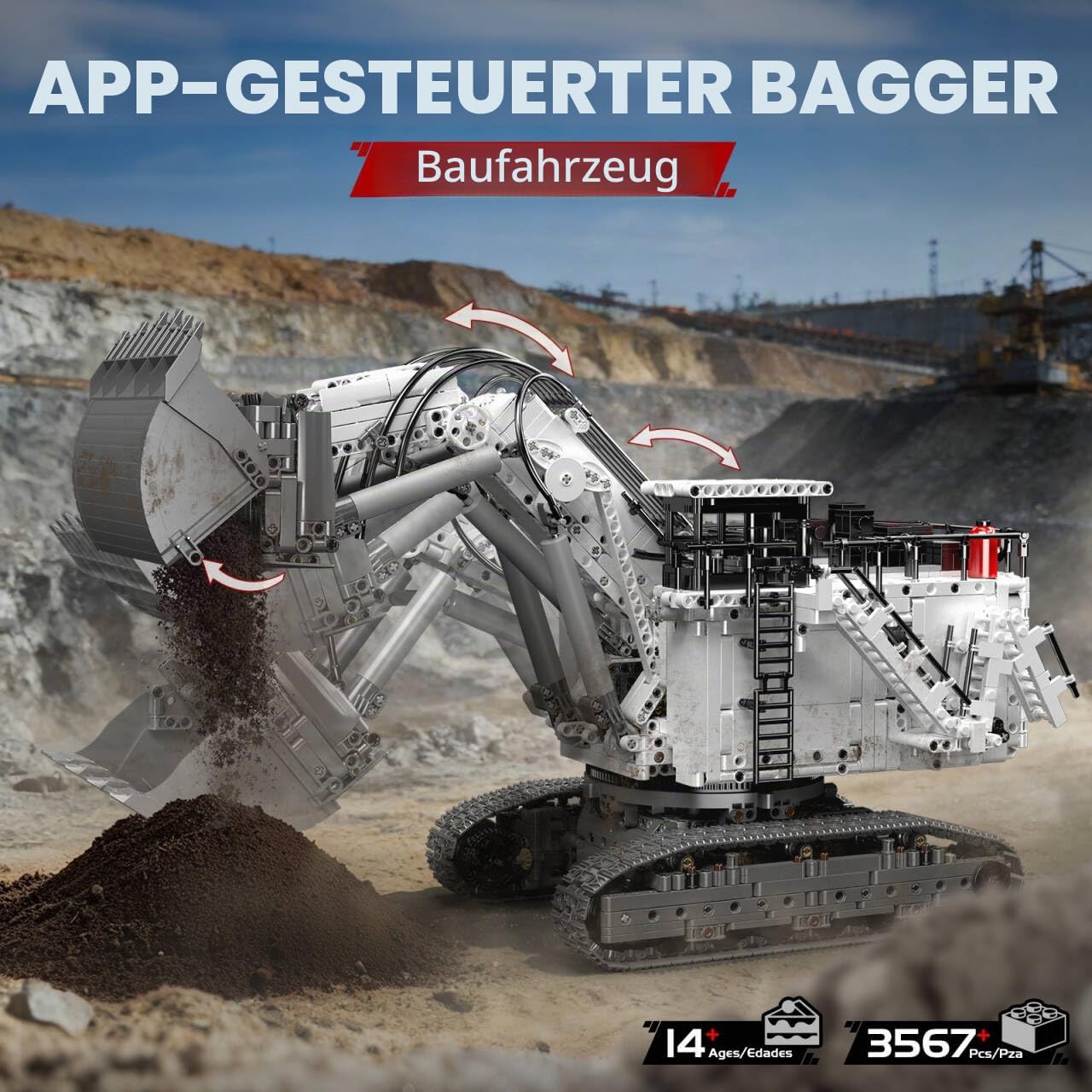 Mould King 17067 Technik Raupenkran Bagger, Ferngesteuertes Baufahrzeug-Modell mit Control+ App, Bagger Modellbausatz für Erwachsene (3567 Teile)