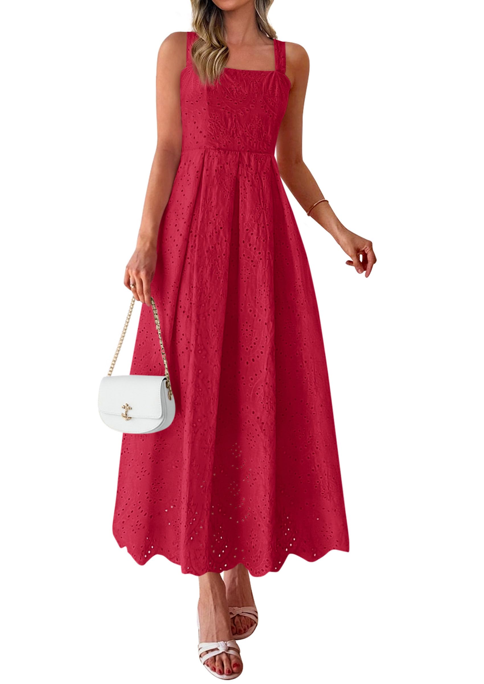 PRETTYGARDEN Womens Sleeveless Eyelet Summer Dresses Pockets