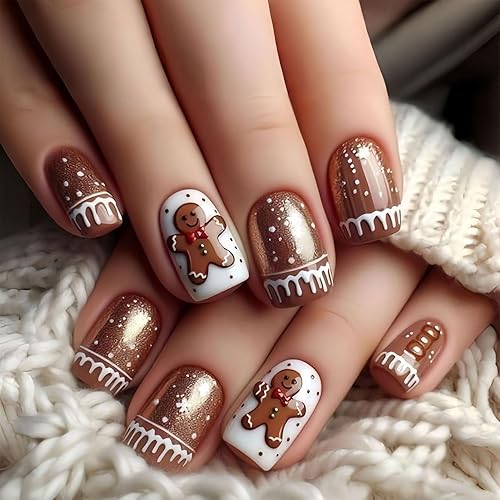 Christmas Press on Nails Square Short Fake Nails with Snowflake