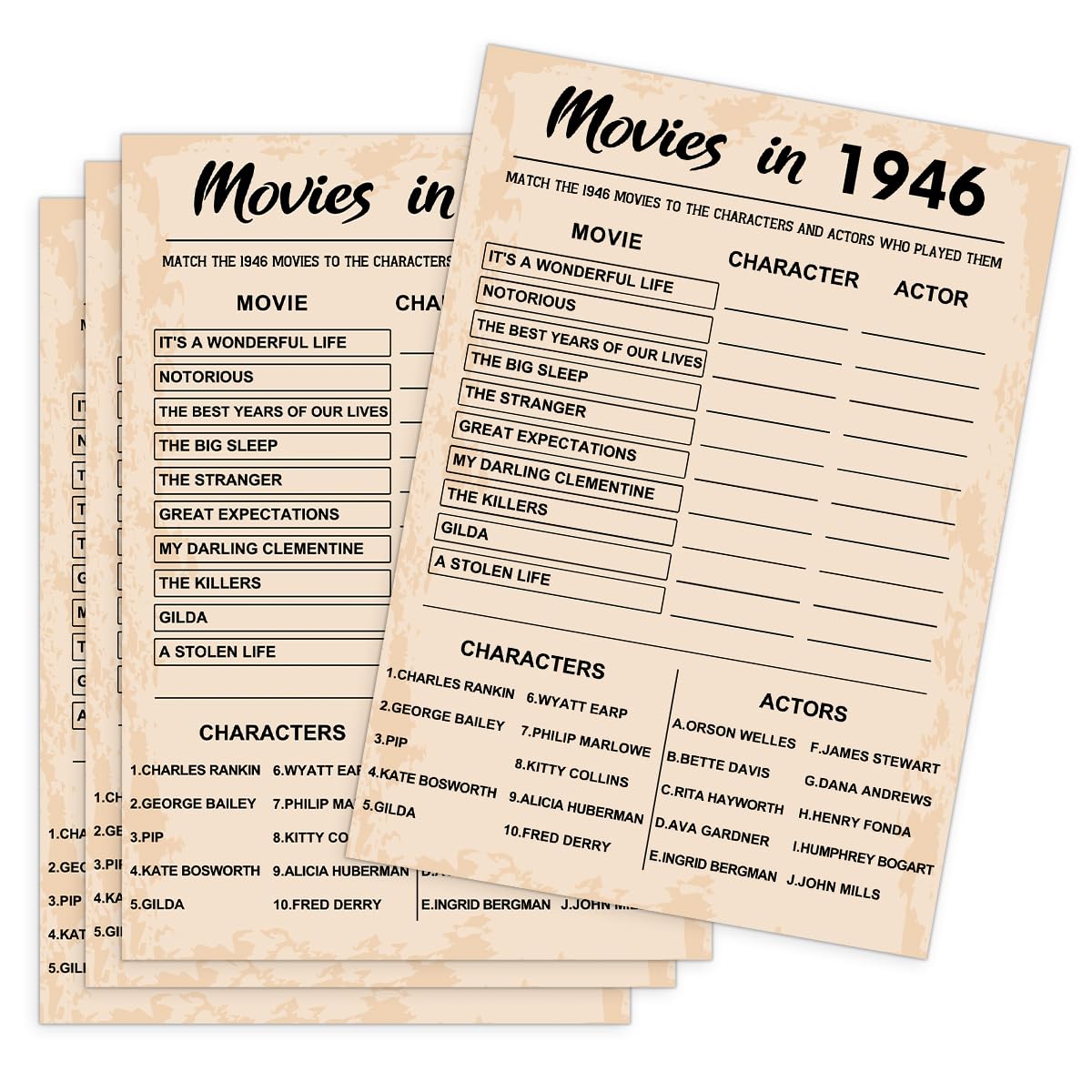 QUPT 80th Birthday Party Games, Movies of 1946 Games, Birthday Party Supplies for Adults, Fun 1946s Party Game，Pack of 30 Cards