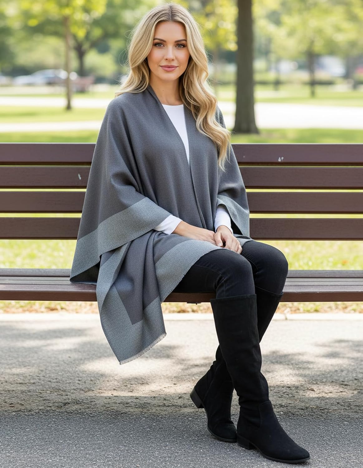 Women's Shawl Wraps Open Front Poncho Cape Oversized Sweaters Casual Cardigan Shawls for Fall Winter - Image 7