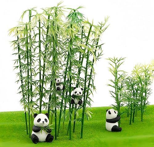 Miniatura 3 de 100 árboles de bambú en miniatura con figuras de panda, árboles de plástico verde de 4 a 6 pulgadas para escenarios de tren, jardín de hadas,