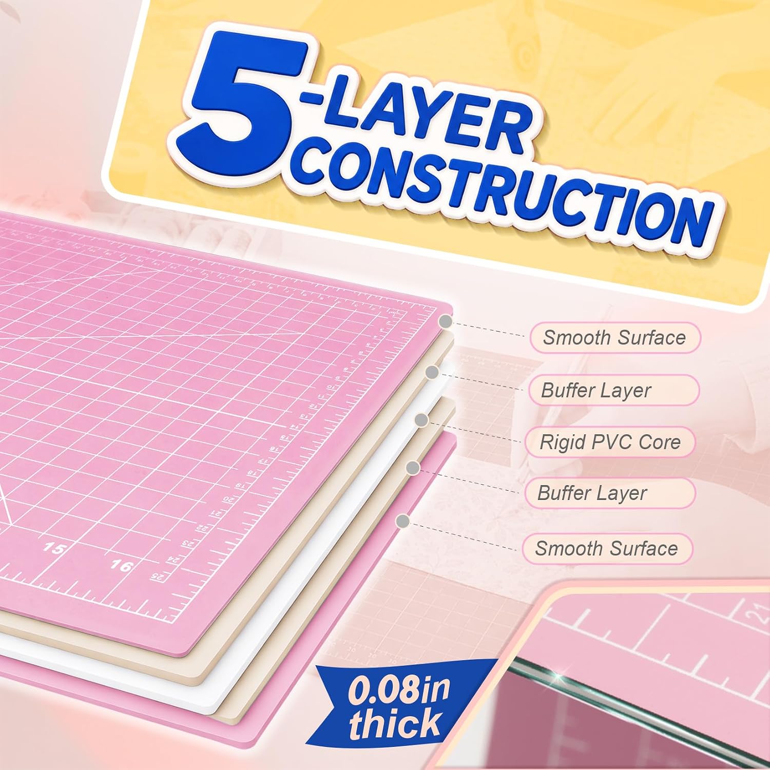 Jetmore 12" × 18" Cutting Mat, Non-Slip Fabric Cutting Mat, Light Pink, A3