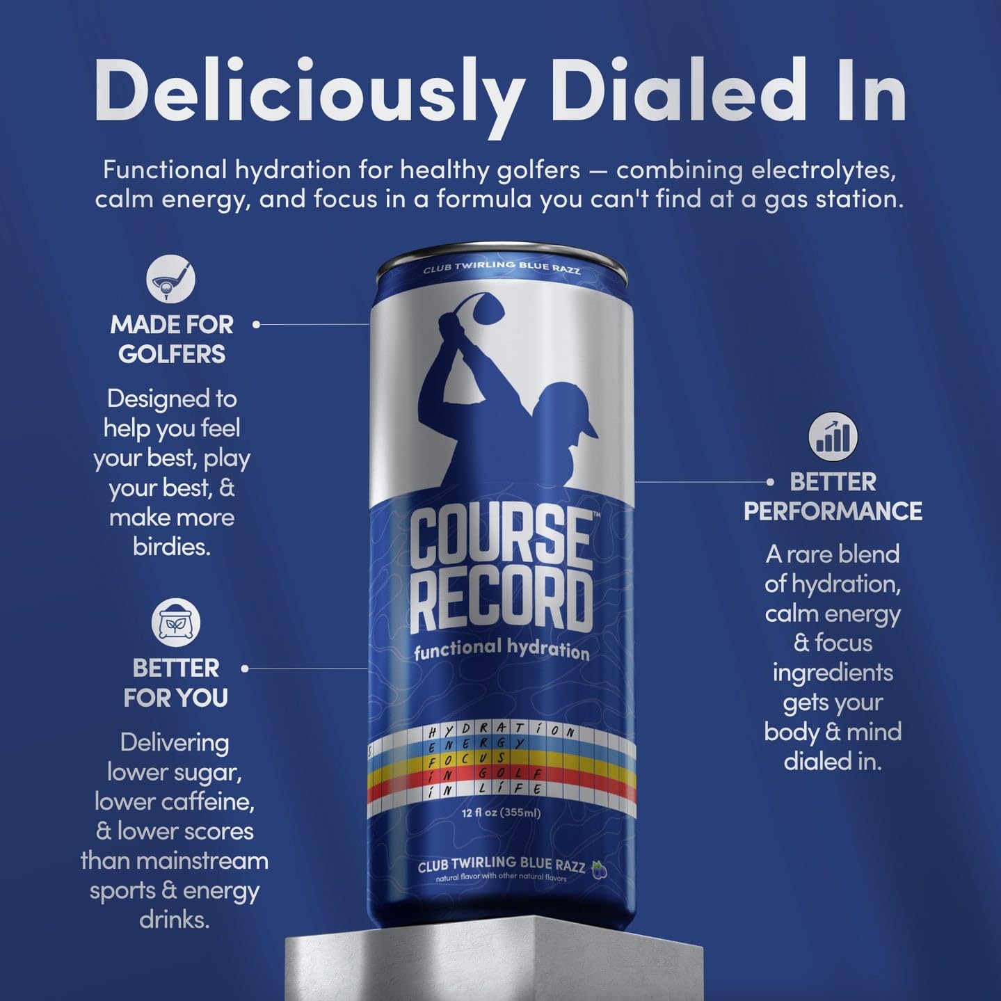Functional Hydration Drink for Golfers – COURSE RECORD Variety Pack – Electrolytes, Calm Energy & Focus – Healthy Sports Drink – 12-Pack (12oz Cans) – Low Sugar, Low Caffeine - Image 4