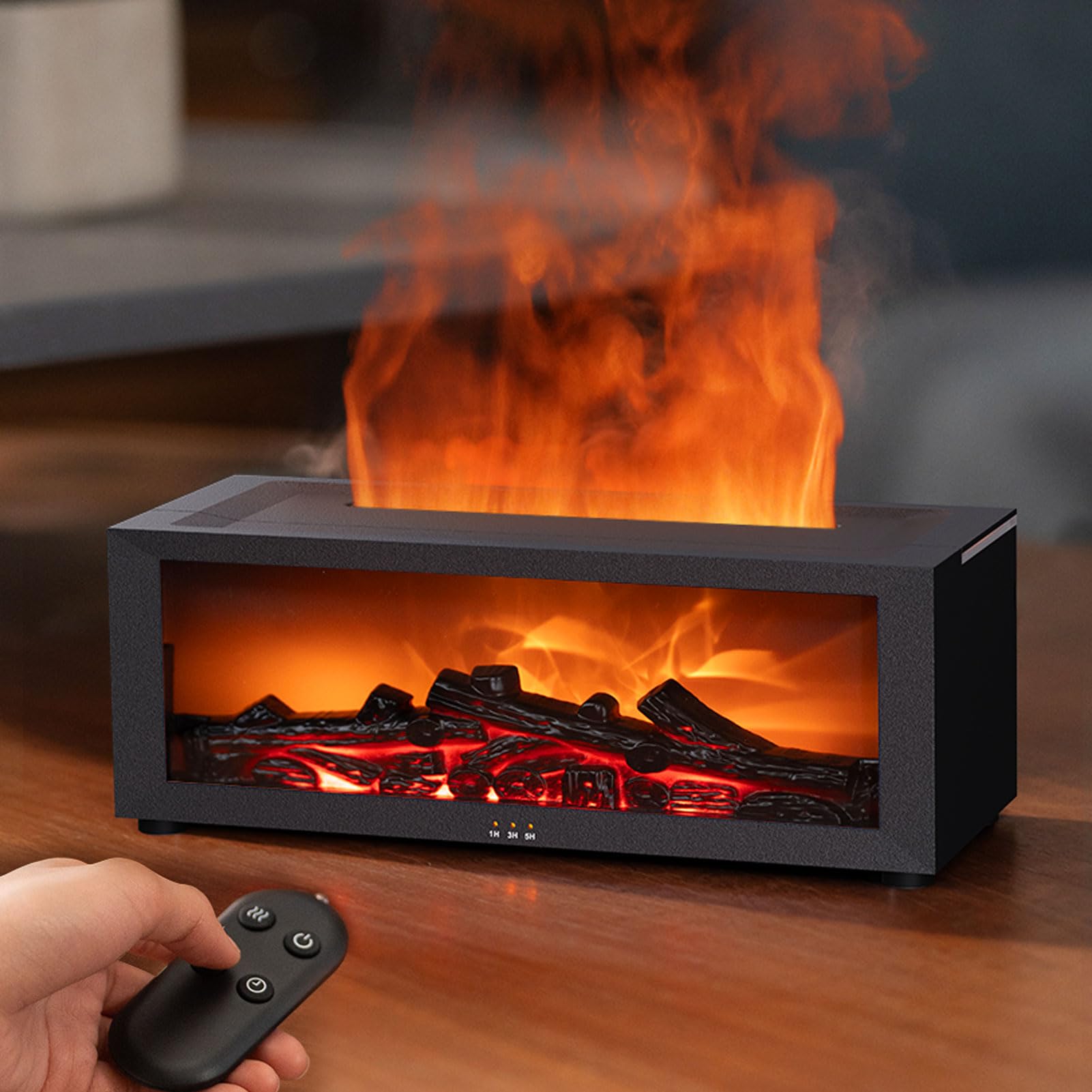 Diffusore di aromi con camino a LED, diffusore di oli essenziali con fiamma a 7 colori, umidificatore con telecomando, diffusore di olio profumato per ambienti – 4 timer e spegnimento