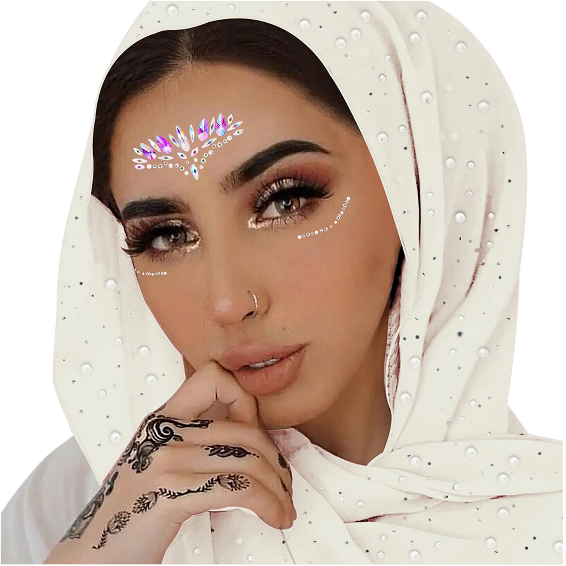 RARITYUSWomen Head Wraps with Glitter Rhinestone Pearls Fashion Shawls Hijab Muslim Head Long Scarf Wrap Scarves
