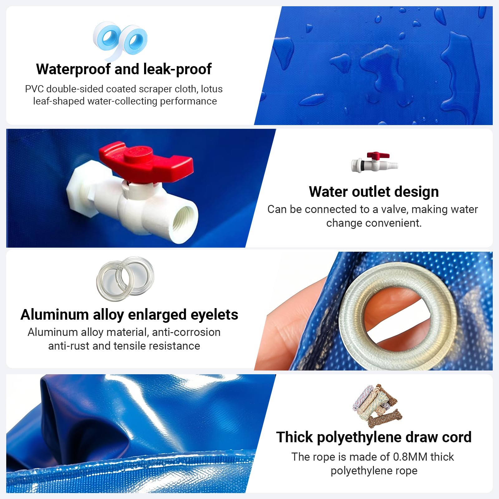 Stagno di allevamento in tela di PVC con sistema di drenaggio per organismi marini - Soluzione di stoccaggio dell'acqua esterna durevole