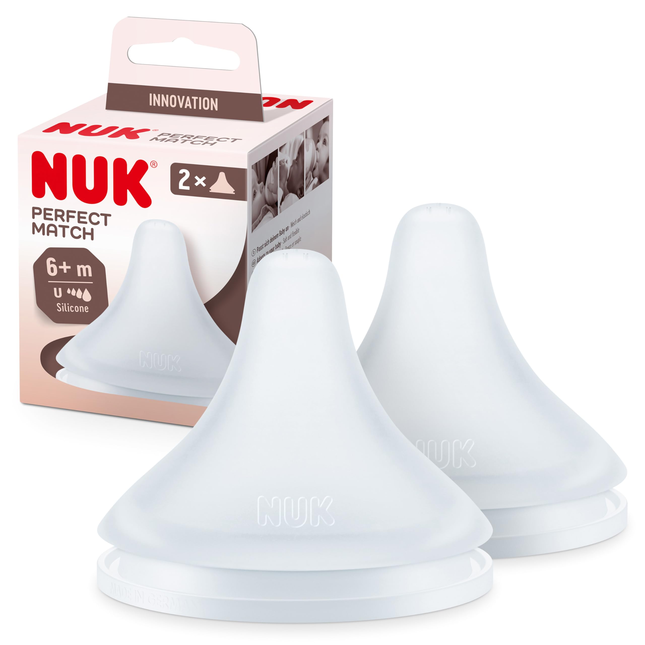 NUKPerfect Match Baby Bottle Drinking Teat | From 6 Months | Adapts to Baby | Anti-Colic | BPA Free | Silicone Teat for Bottles, Universal | Pack of 2