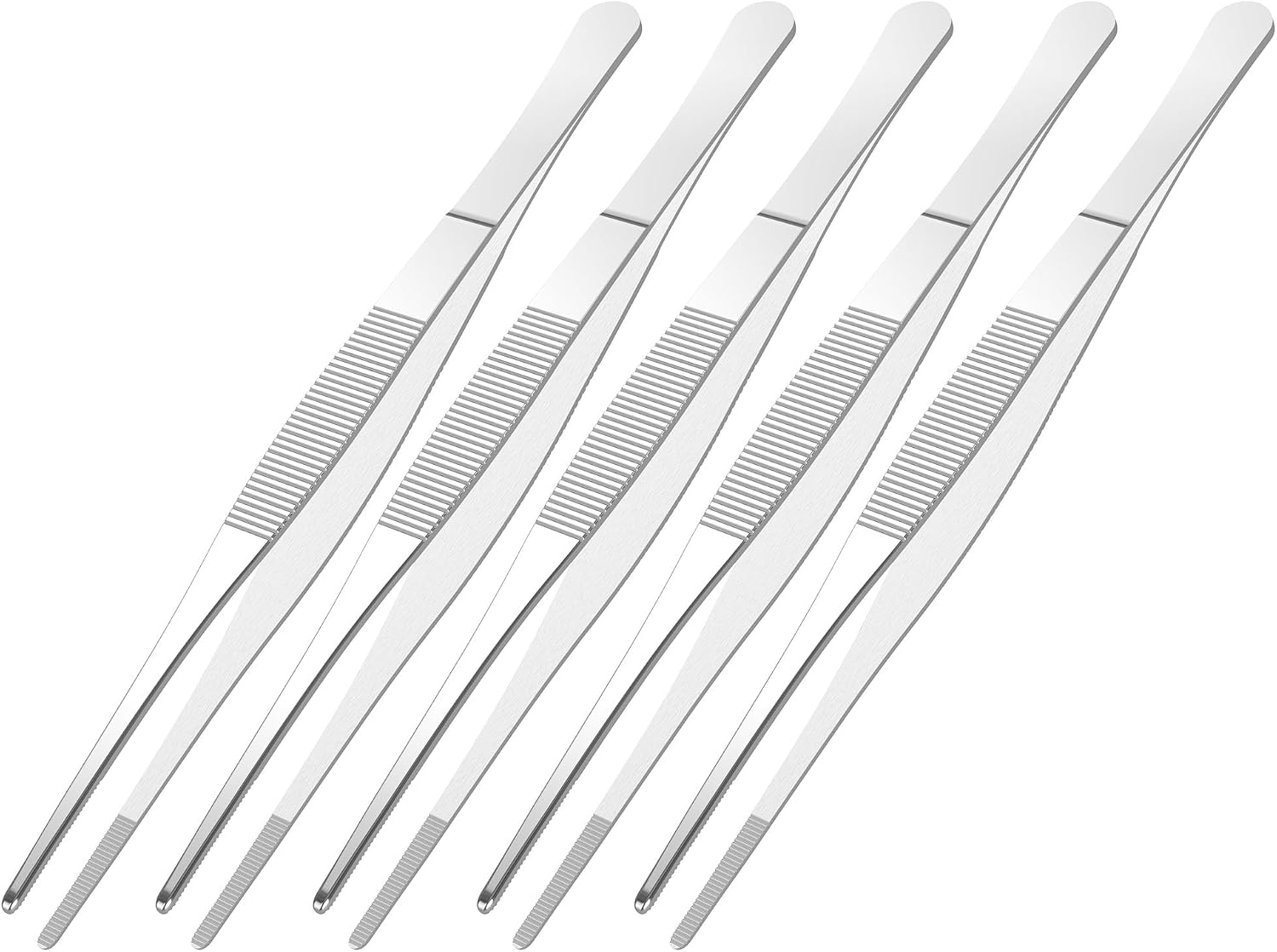 5 PCS 5.5 Inch Stainless Steel Tweezers, with Straight Round Blunt Serrated Tip, 1/16 Inch Thickness Stainless Steel, Multipurpose Daily Garden Home Lab Craft Repairing Tool