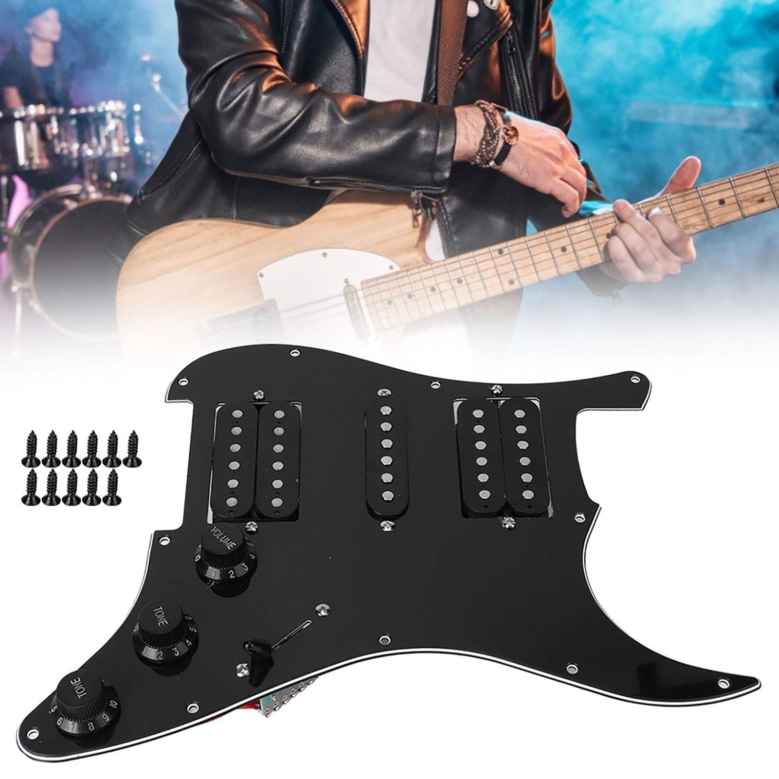 W pełni okablowana, Pickguard Humbucker do gitary elektrycznej z okablowanym pickupem HSH, częściami zamiennymi do gitar elektrycznych (czarny), akcesoria do gier,akcesoria do gitary elektrycznej