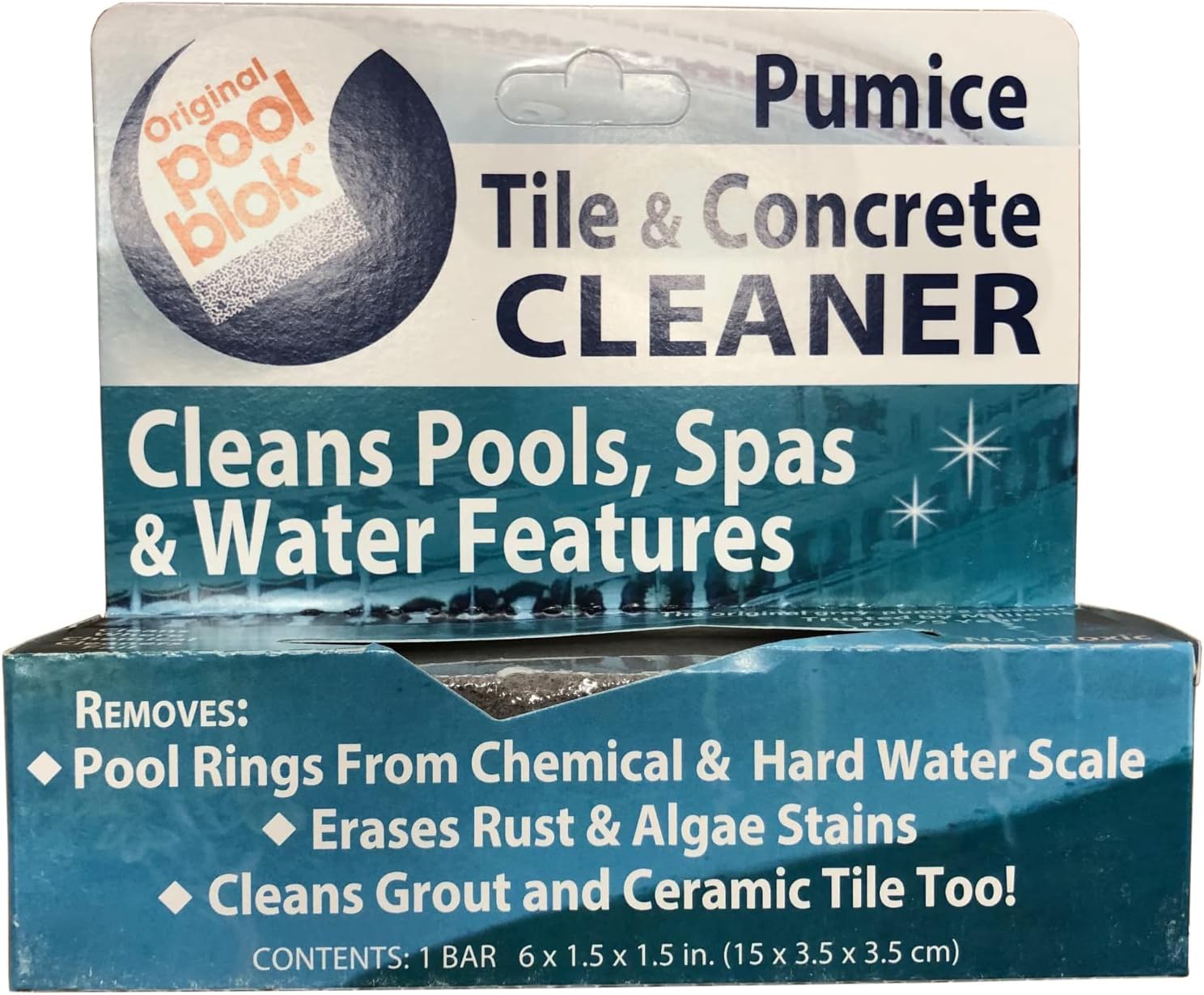 US Pumice Pool Blok PB-80 Tile & Concrete Cleaner Pumice Block, 100% Natural Pumice Stone for Cleaning Pools, Spas & Water Features, Pool and Spa Cleaner, 6-1/2" x 1-1/2" x 1-1/2, Pack of 1