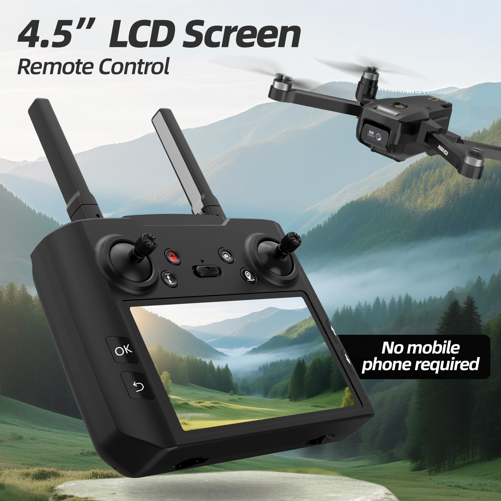 Drone GPS con Telecamera Adulti Principianti,Schermo LCD HD da 4.5" Scheda SD da 32GB,Drone Seguimi Professionale Lunga Distanza con Ritorno Automatico,Posizionamento del Flusso Ottico,3 Velocità