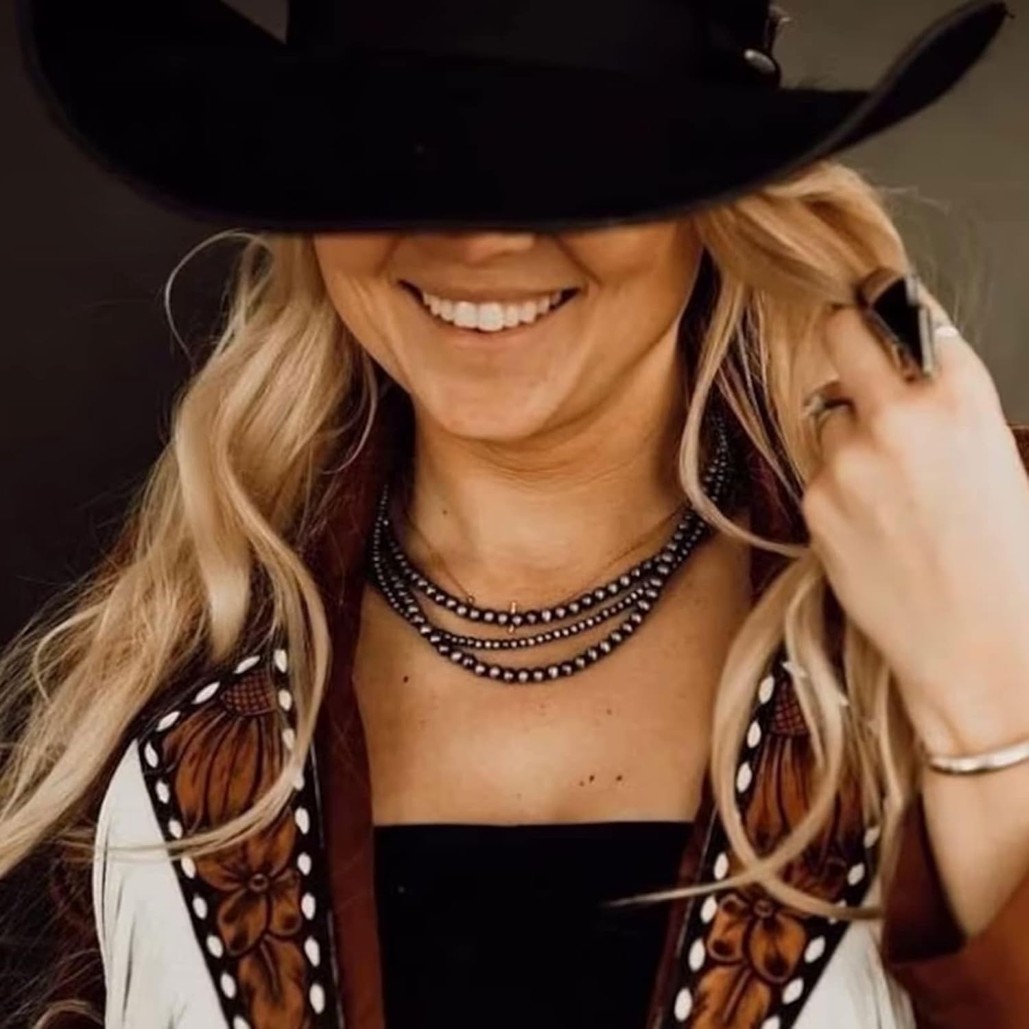 Navajo Pearl Necklace Western Jewelry for Women Navajo Pearls Earrings Boho Beaded Turquoise Necklace Vintage Jewelry Layered Necklaces Country Concert Outfits for Women - Image 7