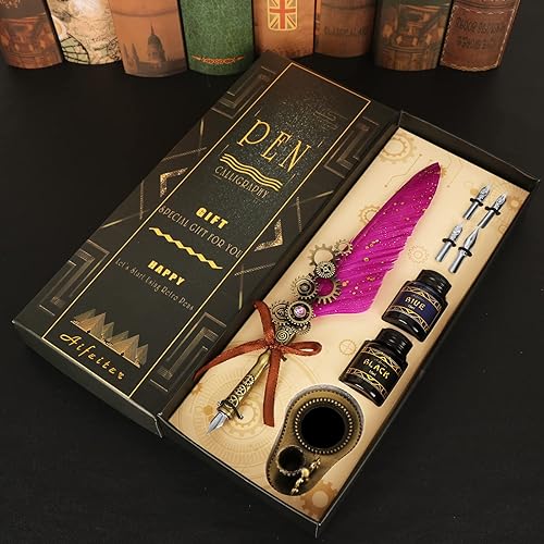 Miniatura 7 de Aifeiter Juego de tintas para caligrafía, incluye bolígrafo de plumas, 2 botellas de tinta de color, soporte 2 en uno, 4 puntas de acero inoxidable,