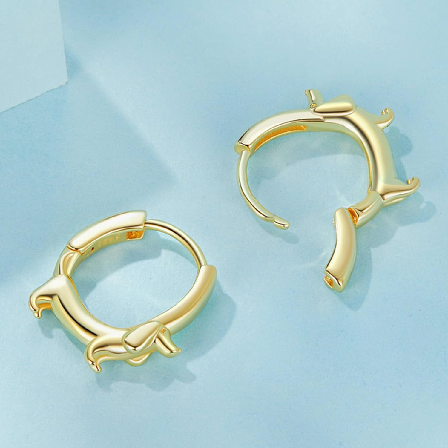 Dachshund Hoop Earrings, 925 Sterling Silver, Gold Plated, Cute Dog Design, Fashion Jewelry - Image 2