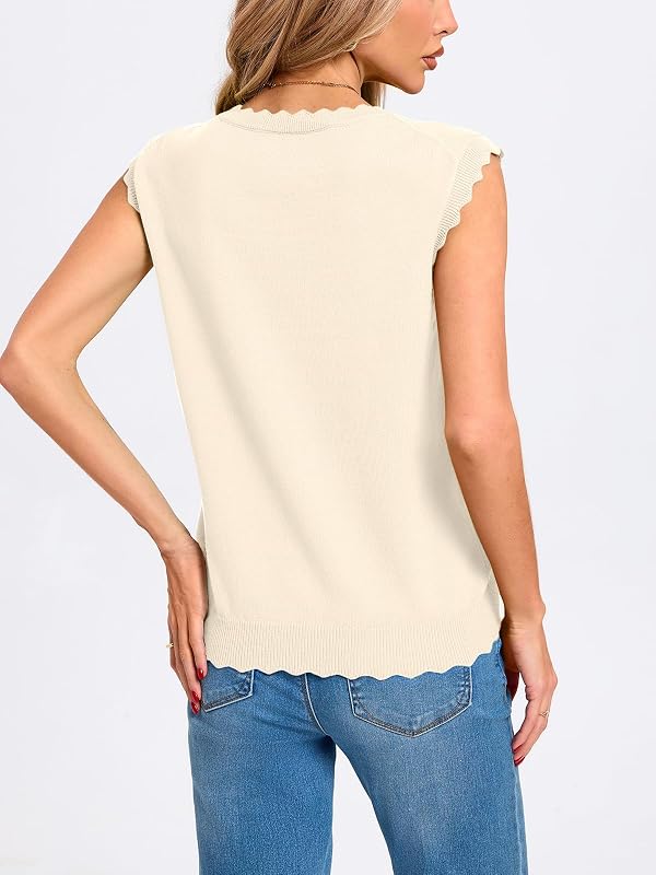 MERRIMISS Womens Sleeveless Sweater Vest 2026 Spring Summer Crew Neck Knit Tops Business Casual Cute Scallop Tank Top Apricot by MERRIMISS - Used condition - Image 6
