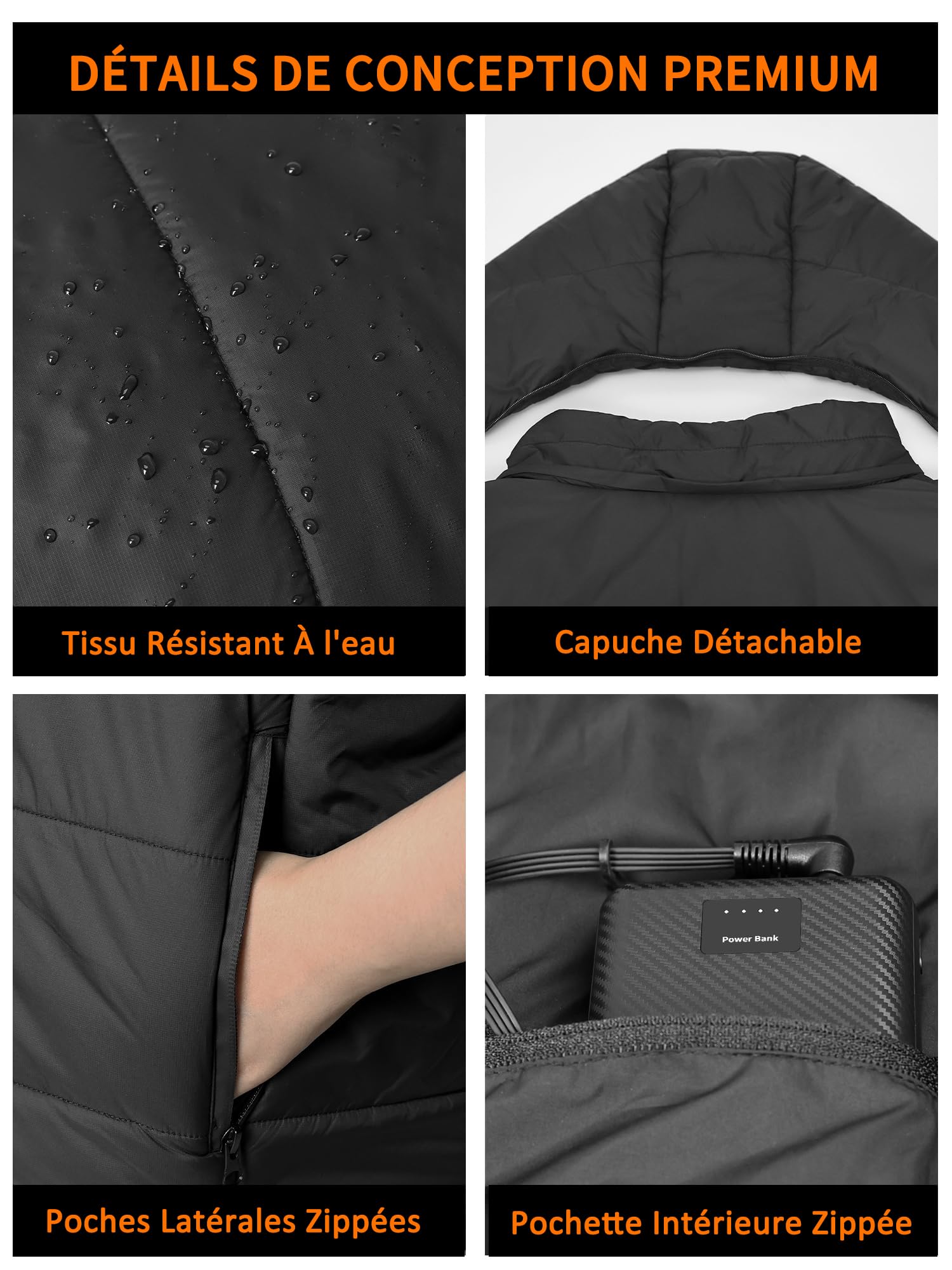 Chauffante Veste avec Batterie 7.4V 16000 mAh, Doudoune Chauffante Homme Femme 7 Zones de Chauffé Gilet Veste Electrique Chauffante, Vêtements Chauffant Blouson Chauffant Manteau Veste avec Capuche
