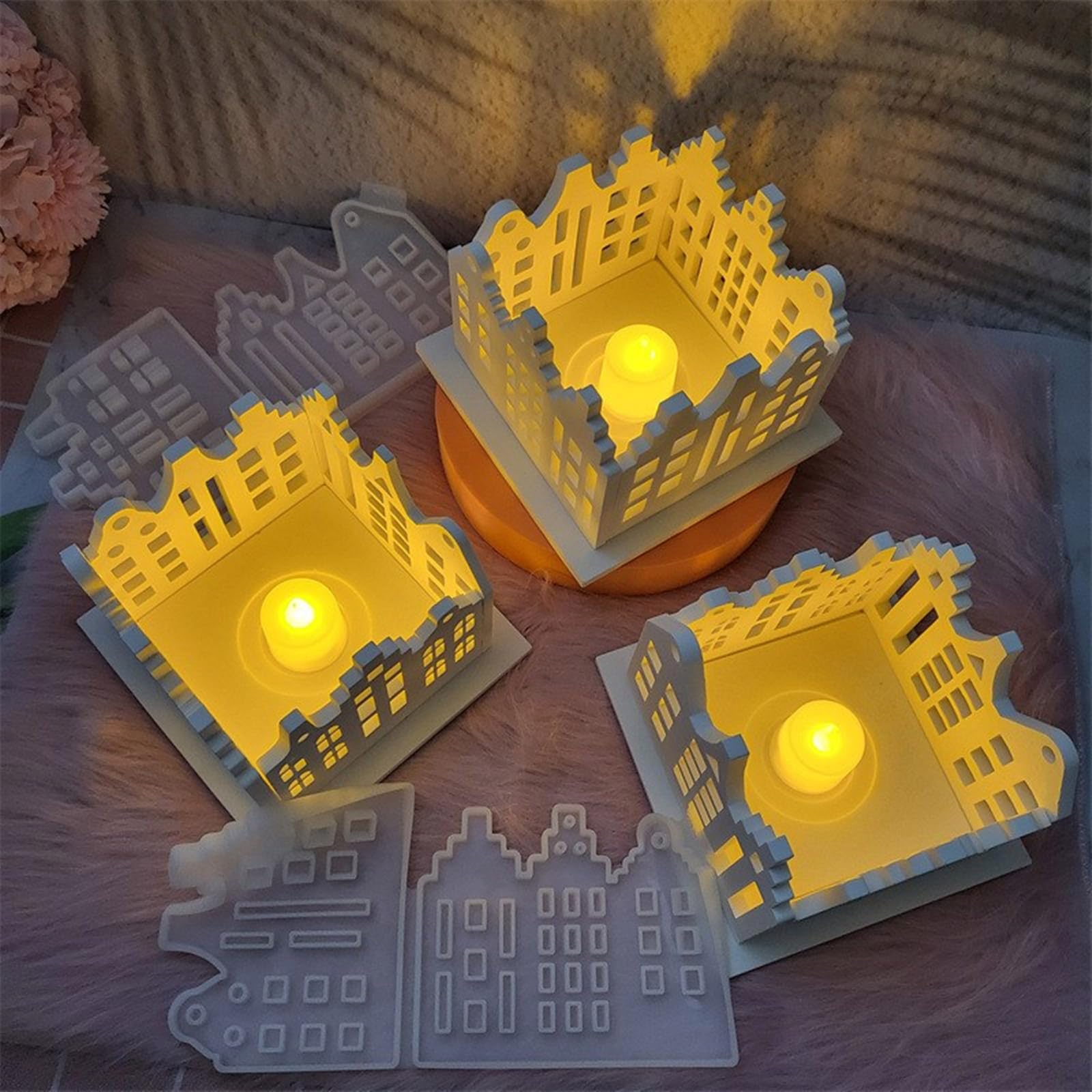 Molde de silicona resistente a altas temperaturas, forma de casa, formas de adornos, moldes de silicona para candelabros