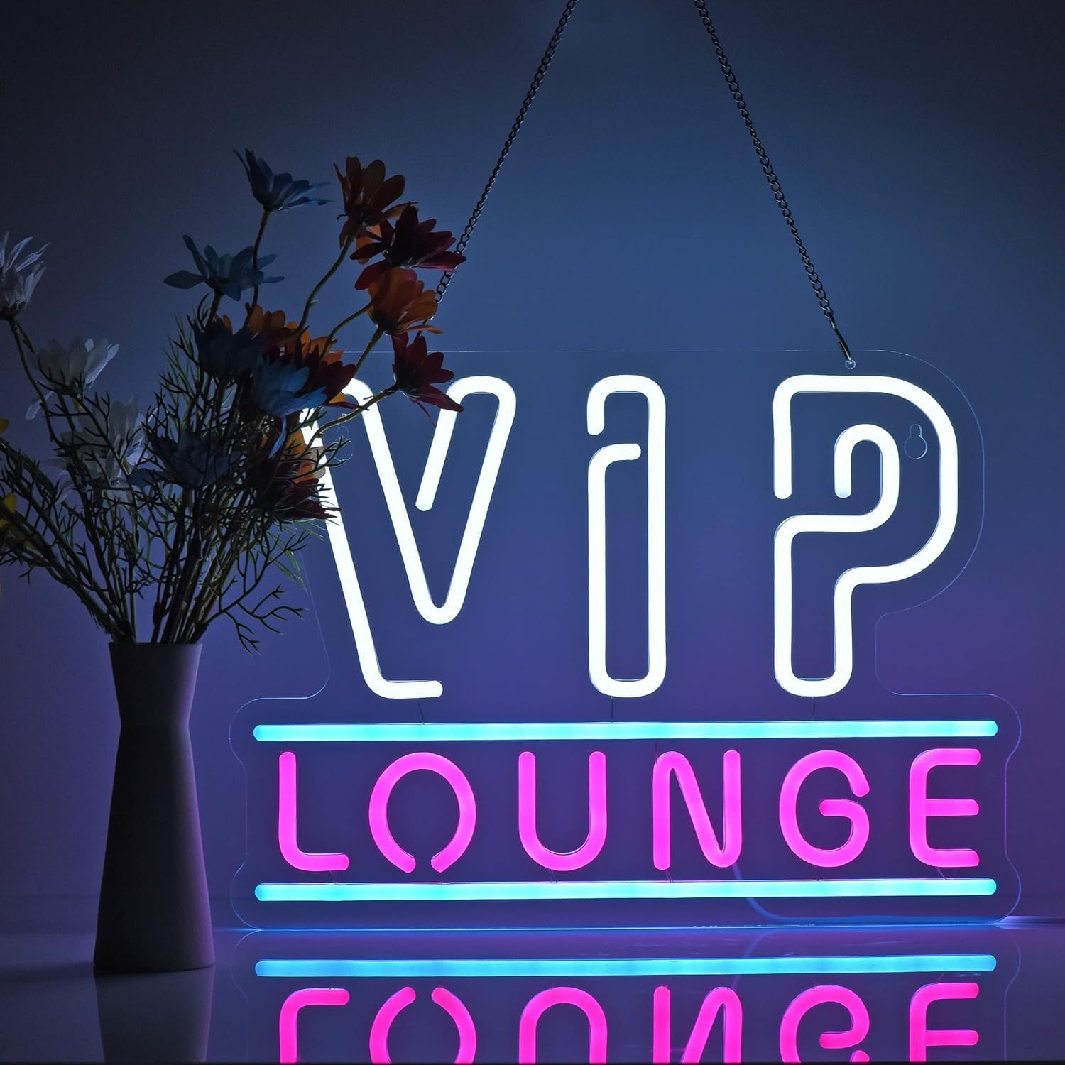 Vip Lounge Neon Signs for Wall Decor Neon Wall Art Acrylic LED Lights with Hanging Chain Light Up Signs for Bedroom Decor Man Cave Bar Pub Wedding Party 5V USB Operated Dimmable — image 1
