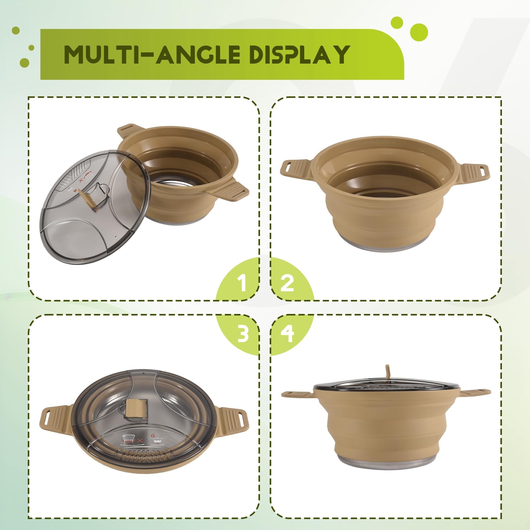 Pentola Pieghevole per Esterni Pentola per Escursionismo nel Silicone Pentola per Picnic Portatile Fornello da nel Acciaio Inossidabile,Cachi