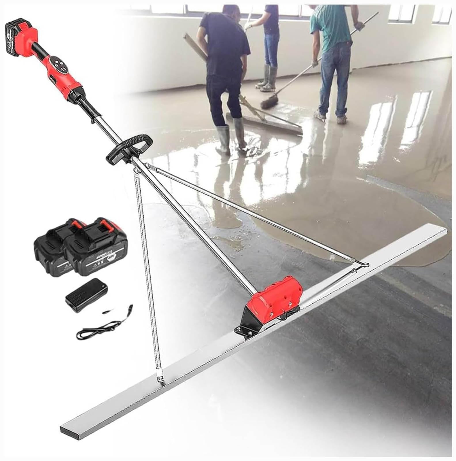 Outil vibrant pour béton,kit vibrant pour chape en béton électrique,règle de nivellement de surface en béton alimentée par batterie, Structure Fixe Triangulaire pour Chape en béton ,1.2M,2battery