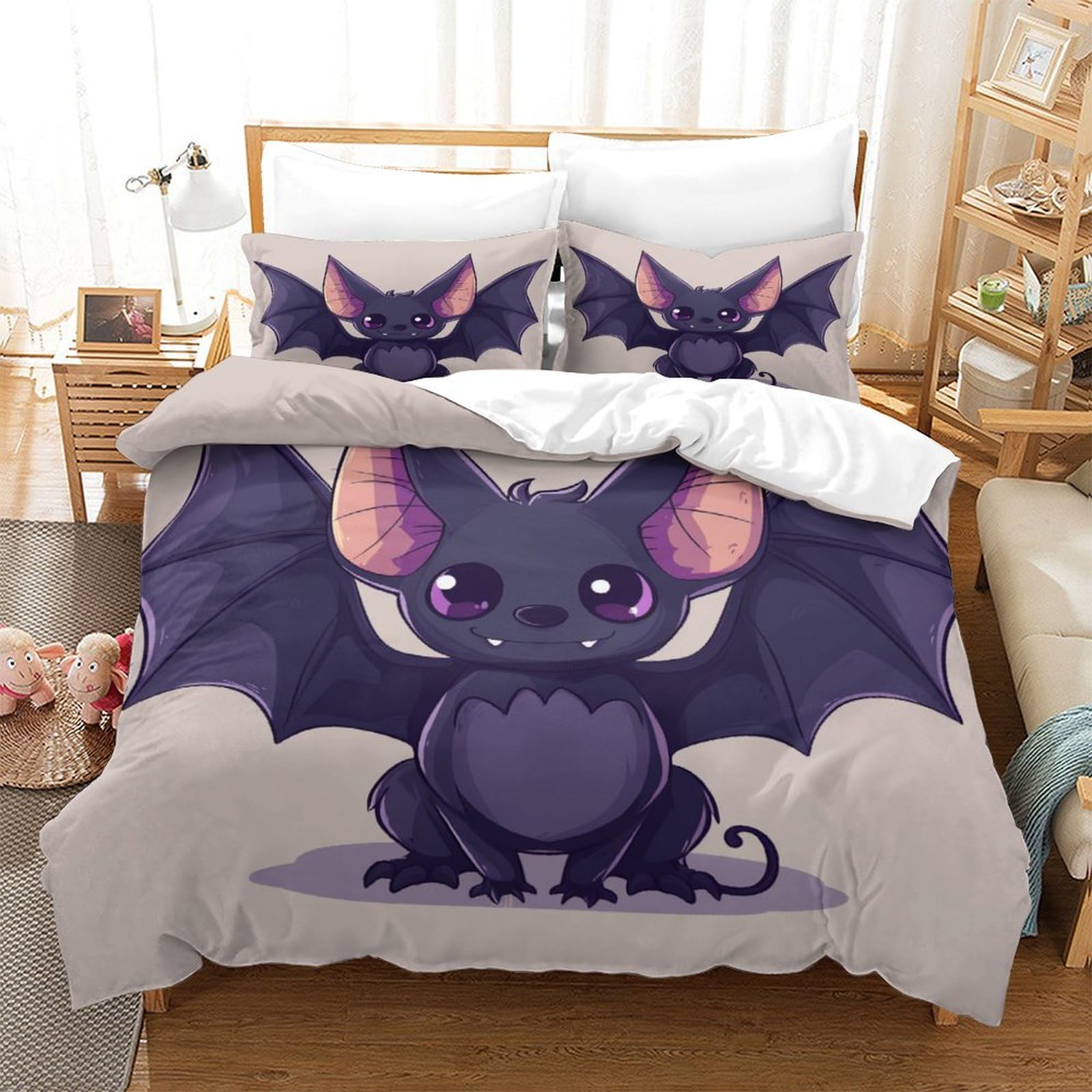 P1S9U7W5Y Cute 3D Printed Bat Duvet Cover Set 3pcs Microfiber Bat Bedding Set SuperKing