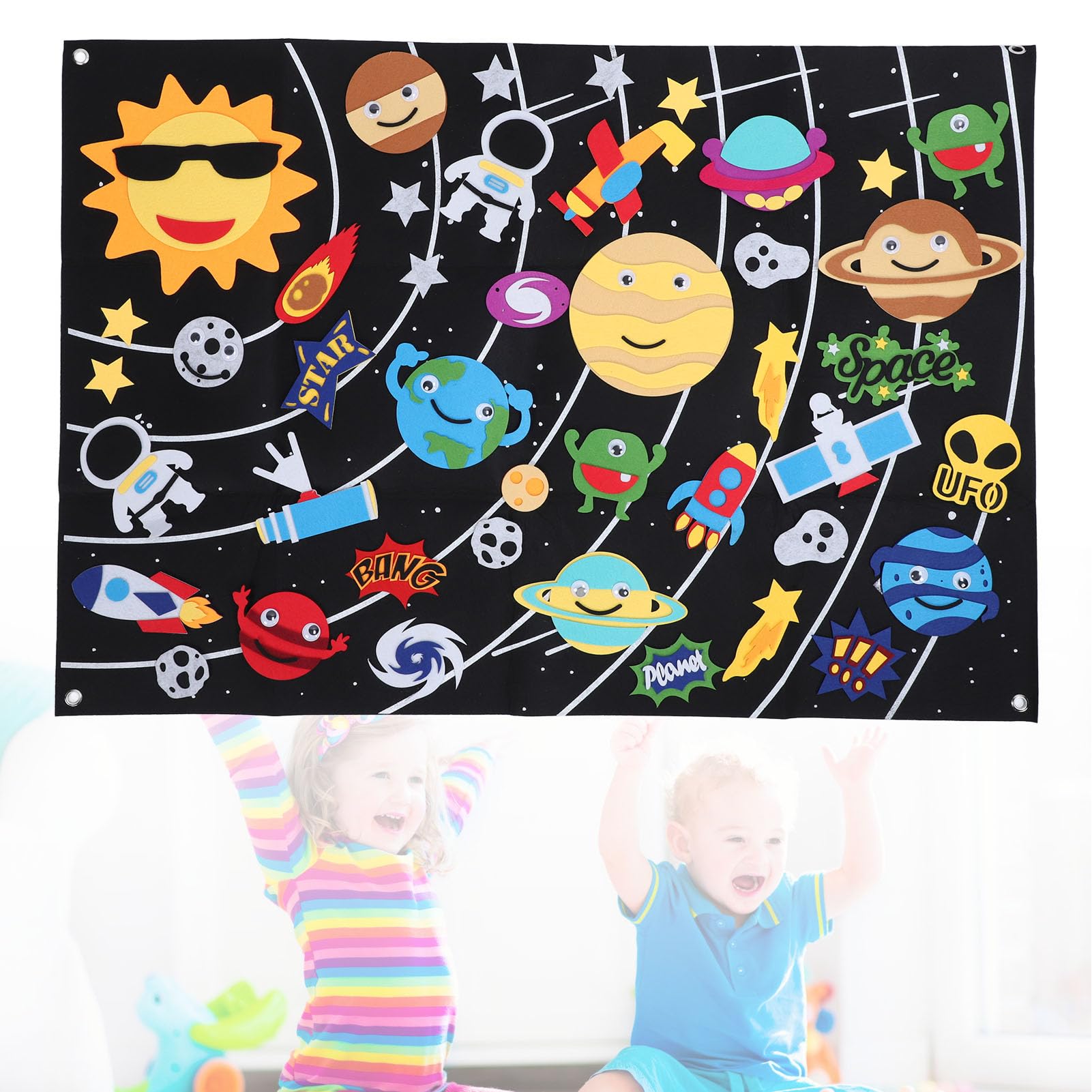 Solar System Planets Felt Board, 45pcs Storytelling DIY Decorative Outer Space Felt Board 3.5in for Home