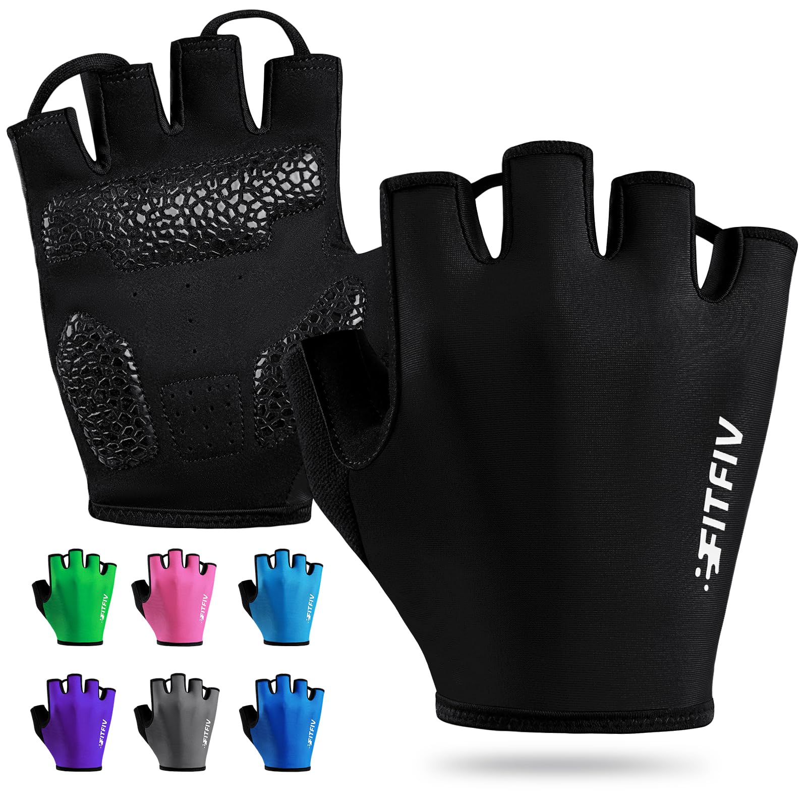 FITFIV Cycling Gloves for Men Women, Half-Finger for Bike, Gym, Weight Lifting, Workout, Riding, Outdoor Sports