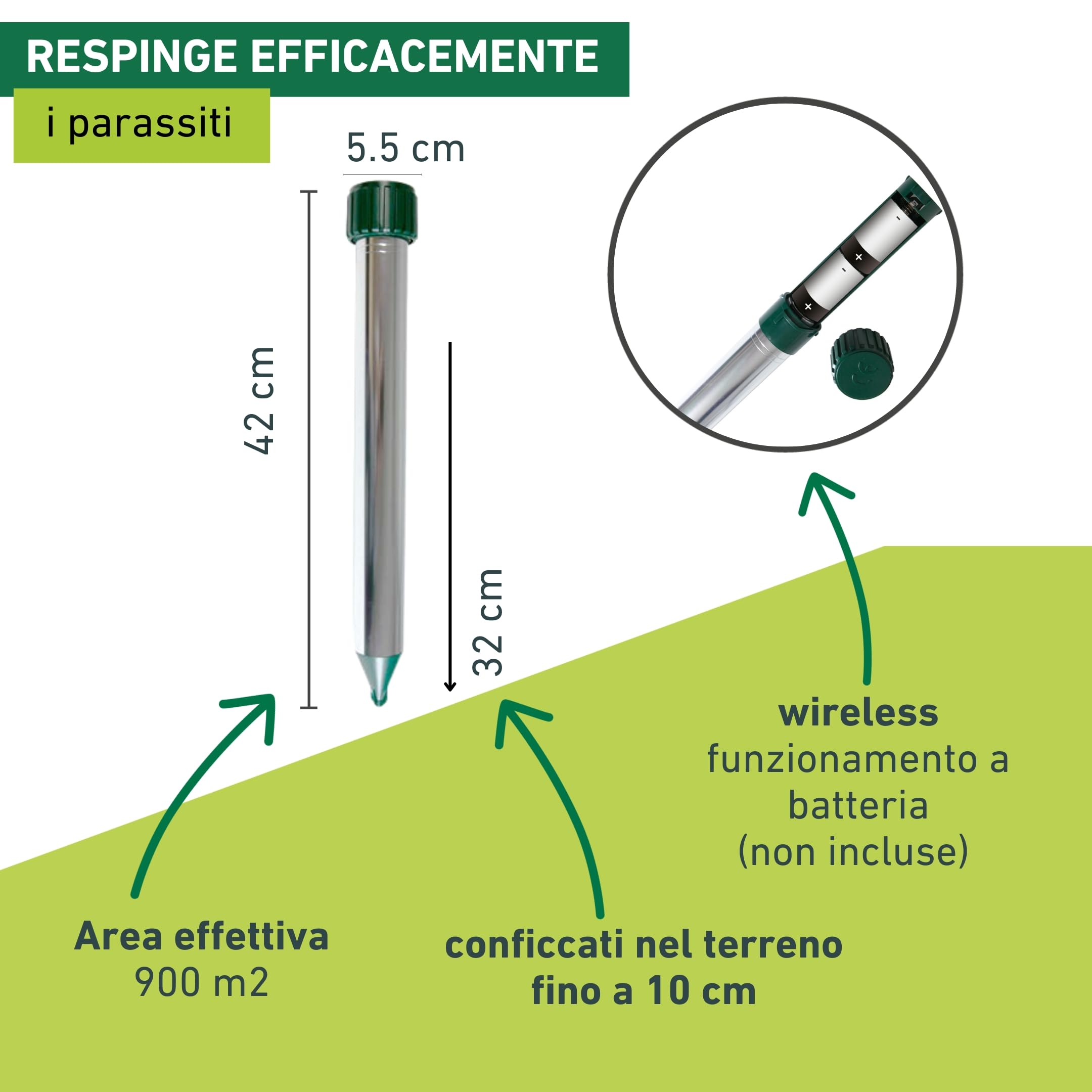 Windhager espulsore di vole PREMIUM, Repellente della mole, repellente della talpa, difesa della talpa, superficie efficace ca. 900 m², 02135