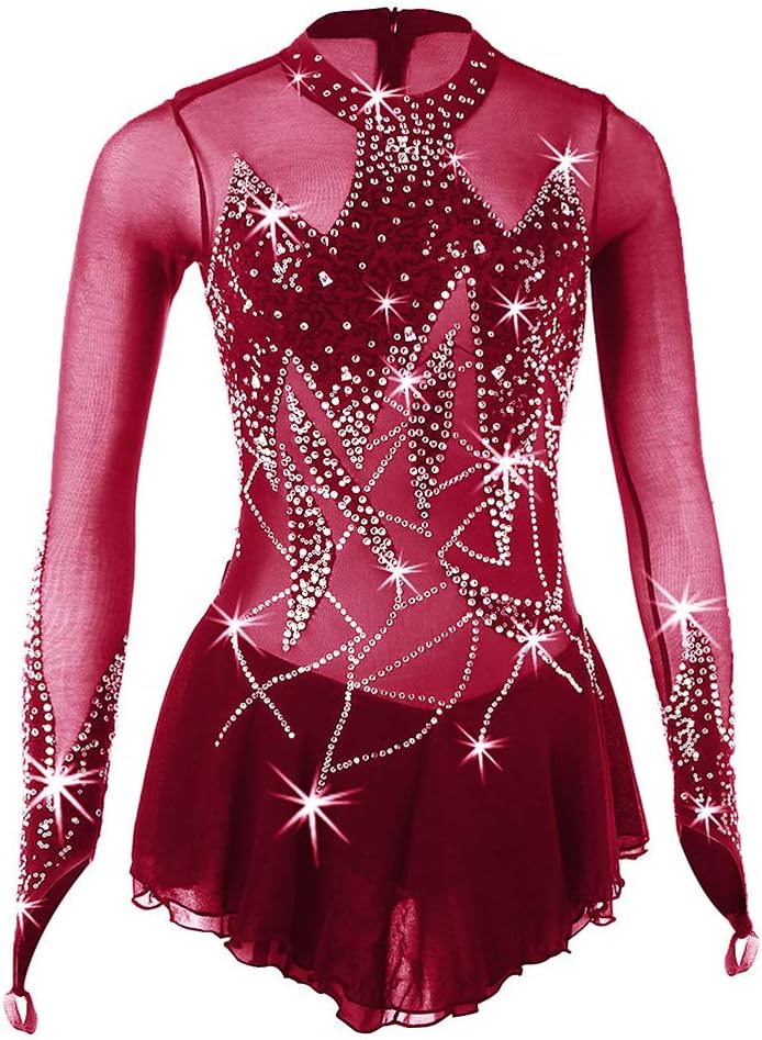 Kids Figure Skating Competition Dress Rhythmic Gymnastics Leotard Activewear Girls hinestone Ice Skating Costumes