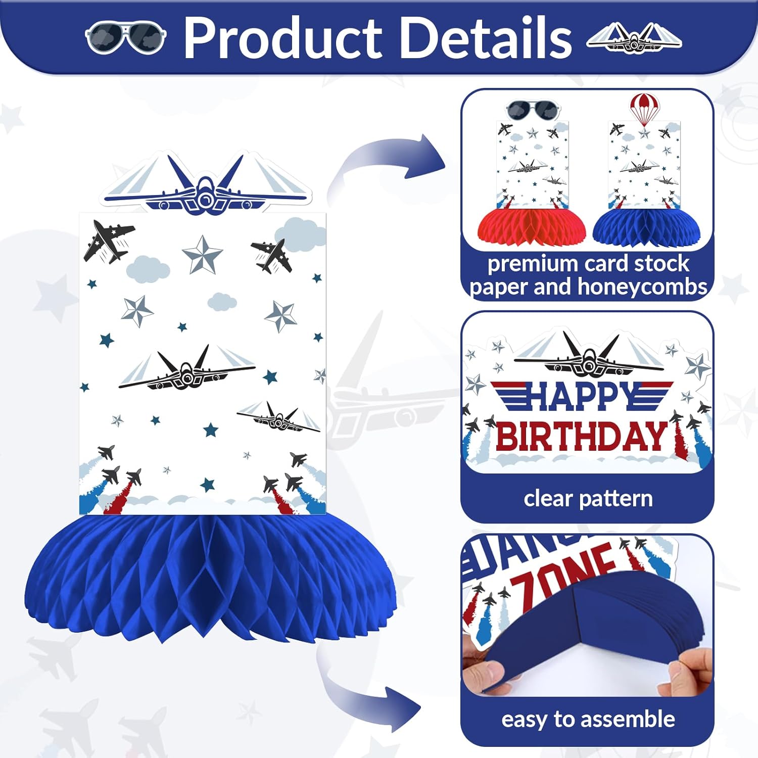 Fighter Jet Photo Honeycomb Centerpieces Airplane Birthday Party Decorations Top One 1st Birthday Table Decor Military Jet Theme Honeycomb for Boys Aircraft Airplane Birthday Party Supplies