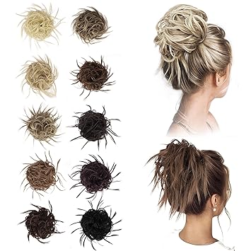 FESHFEN Messy Bun Hair Piece Hair Scrunchie Fluffy Tousled Updo Hairpieces Synthetic Hair Bun Extensions with Elastic Rubber Band Hairpiece for Women Girls, 1.60oz