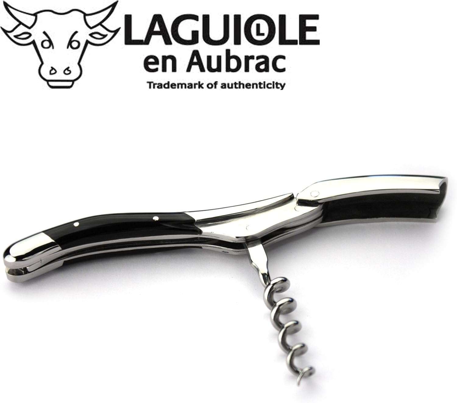 Laguiole En Aubrac Sommelier Waiter's Corkscrew, Buffalo Horn Handle, Wine Opener With Foil Cutter & Bottle Opener, Stainless Steel Shiny Bolsters