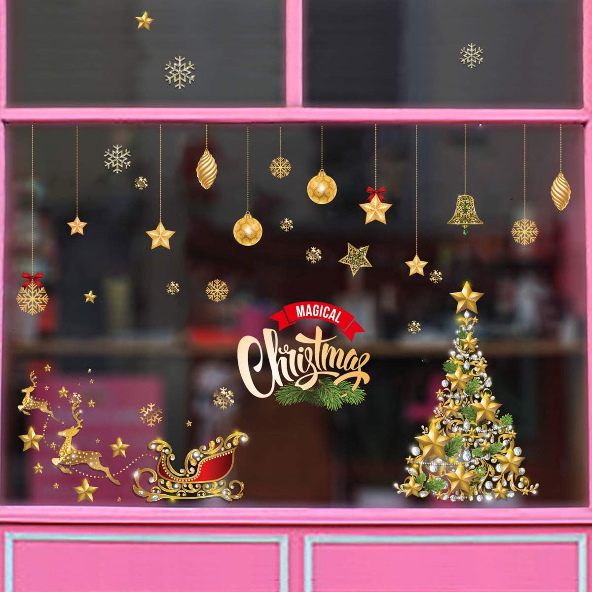 Amazon Co Jp クリスマス ウォールステッカー ゴールド サンタ 壁紙シール スノーフレーク 雪だるま トナカイ クリスマスツリー 静電ステッカー 剥がせる 店舗装飾 窓ステッカー 部屋 窓 飾り Merry Christmas 特大サイズ ゴルードステッカー ホーム キッチン