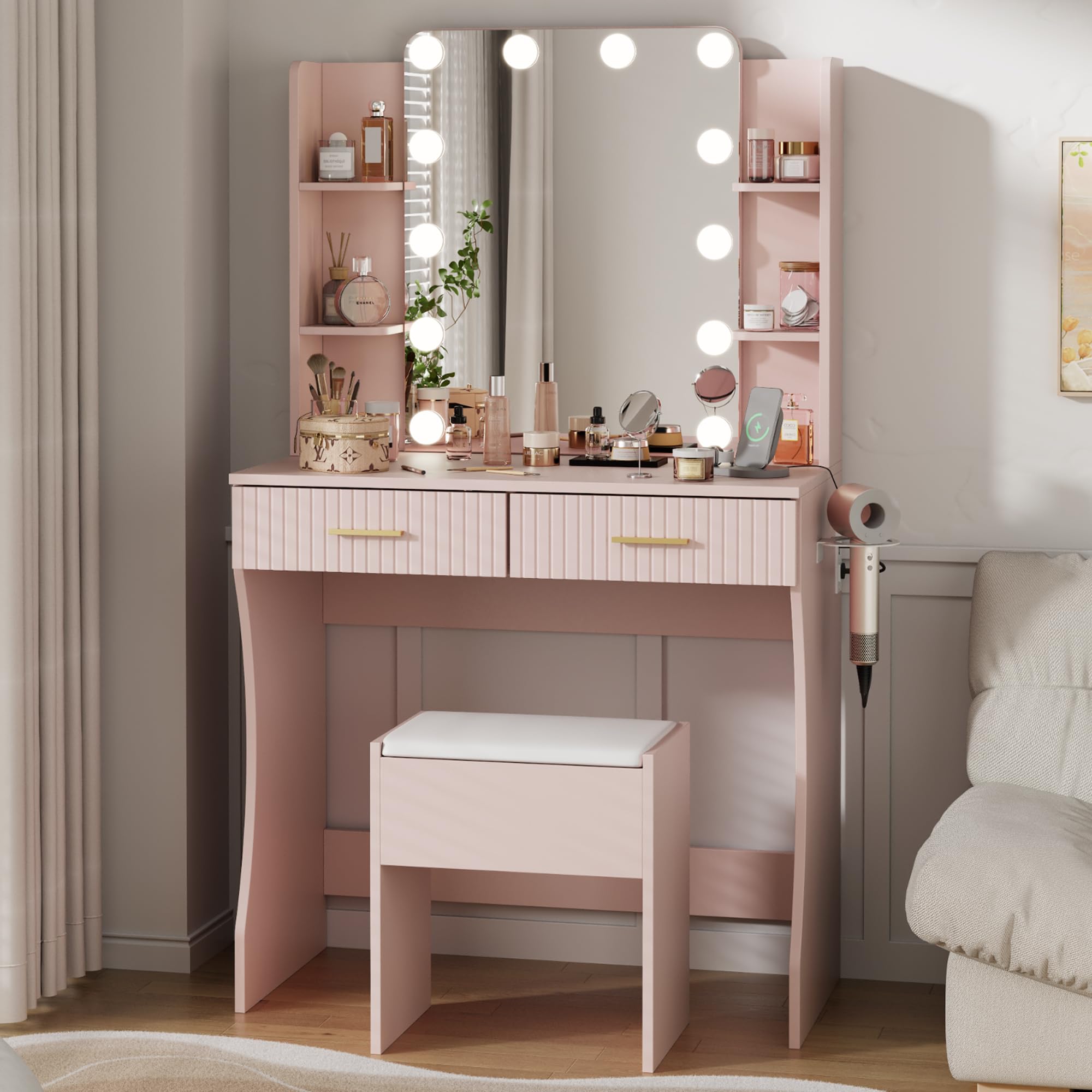 Otterease 31 Inch Makeup Vanity Desk with LED Mirror