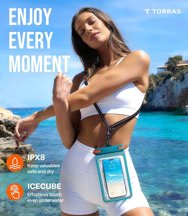 TORRAS IPX8 Waterproof Phone Pouch Floating, Underwater Screen Touchable, Water Proof Case with Lanyard for iPhone 17 Pro Max 16 S26, Cellphone Dry Bag Cruise Essentials 7.0 inch, Glacier Sprint by TORRAS - Image 2