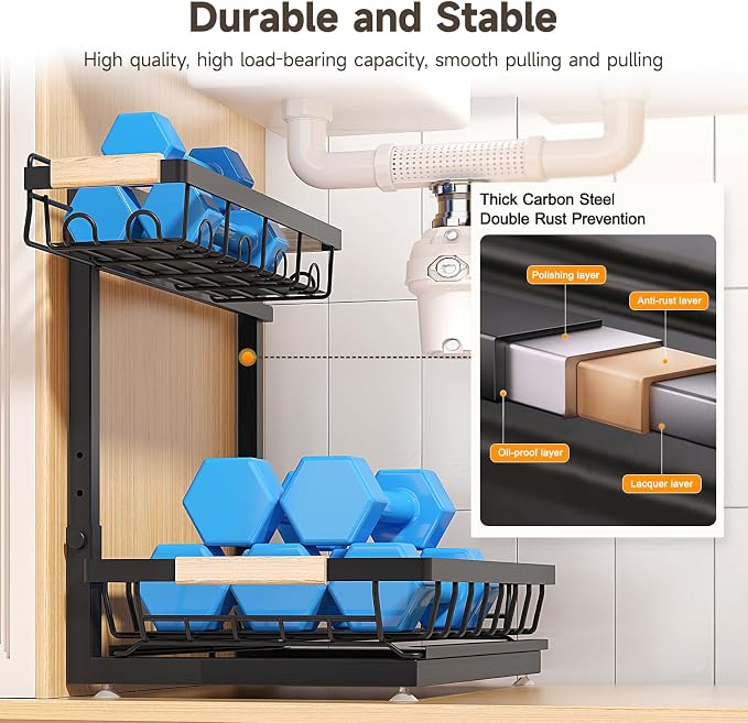Organizador bajo fregadero ajustable 2 niveles negro pack 2 miniatura 7