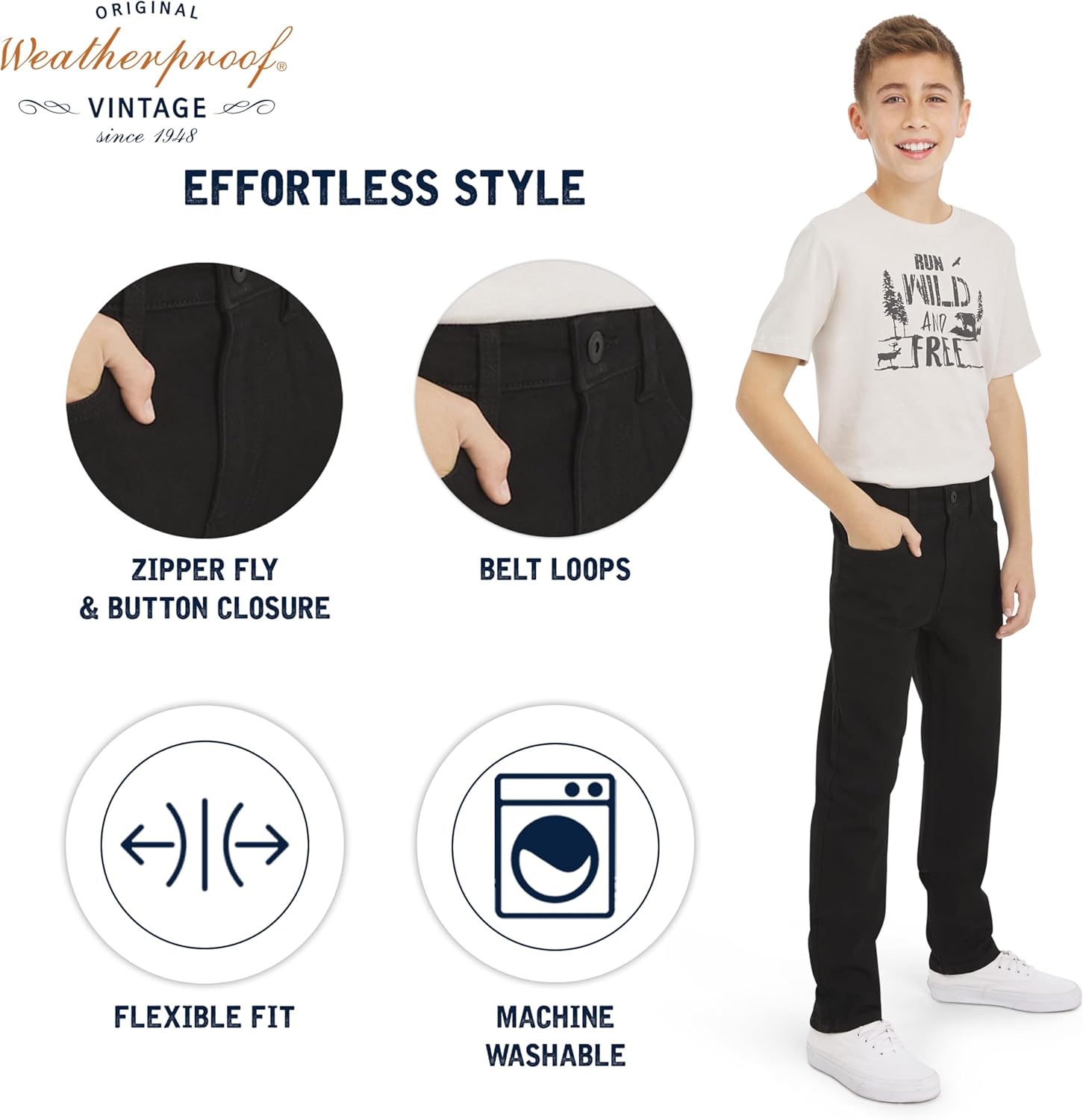 Weatherproof Vintage Boys' 5 Pocket Slim Fit Stretch Waist Denim Jeans - Image 5