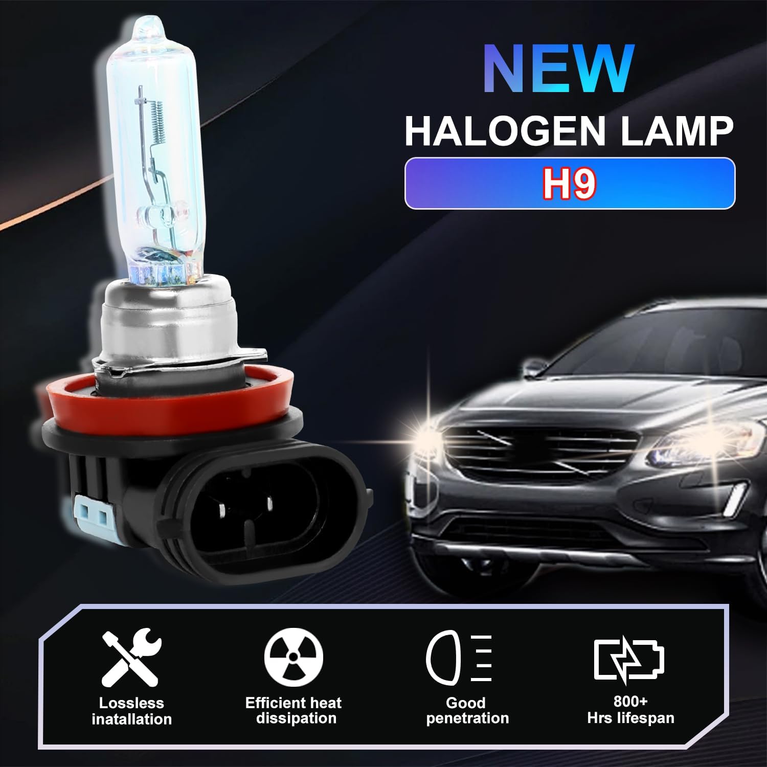 SHENKENUO Fit for Nissan Altima (2007-2018) Halogen Headlight Bulb, H9 High Beam + H11 Low Beam + H11 Fog Light Bulbs - High Performance Headlight Bulbs Combo,Plug-n-Play (Contains 6 Bulbs)