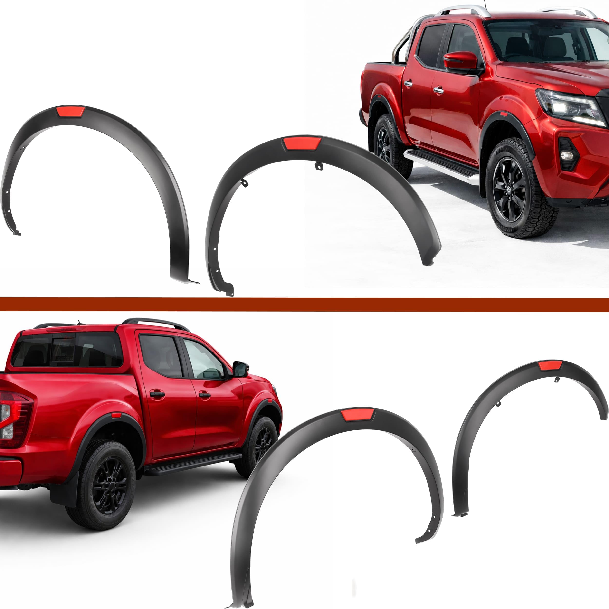 RECAMBO Poszerzenie nadkola poszerzenie błotnika pasuje do Nissan Navara NP300 | D23 | rok produkcji od 2021 > 4-częściowy zestaw ABS - listwy nadkolowe przód tył czarny matowy karoseria część