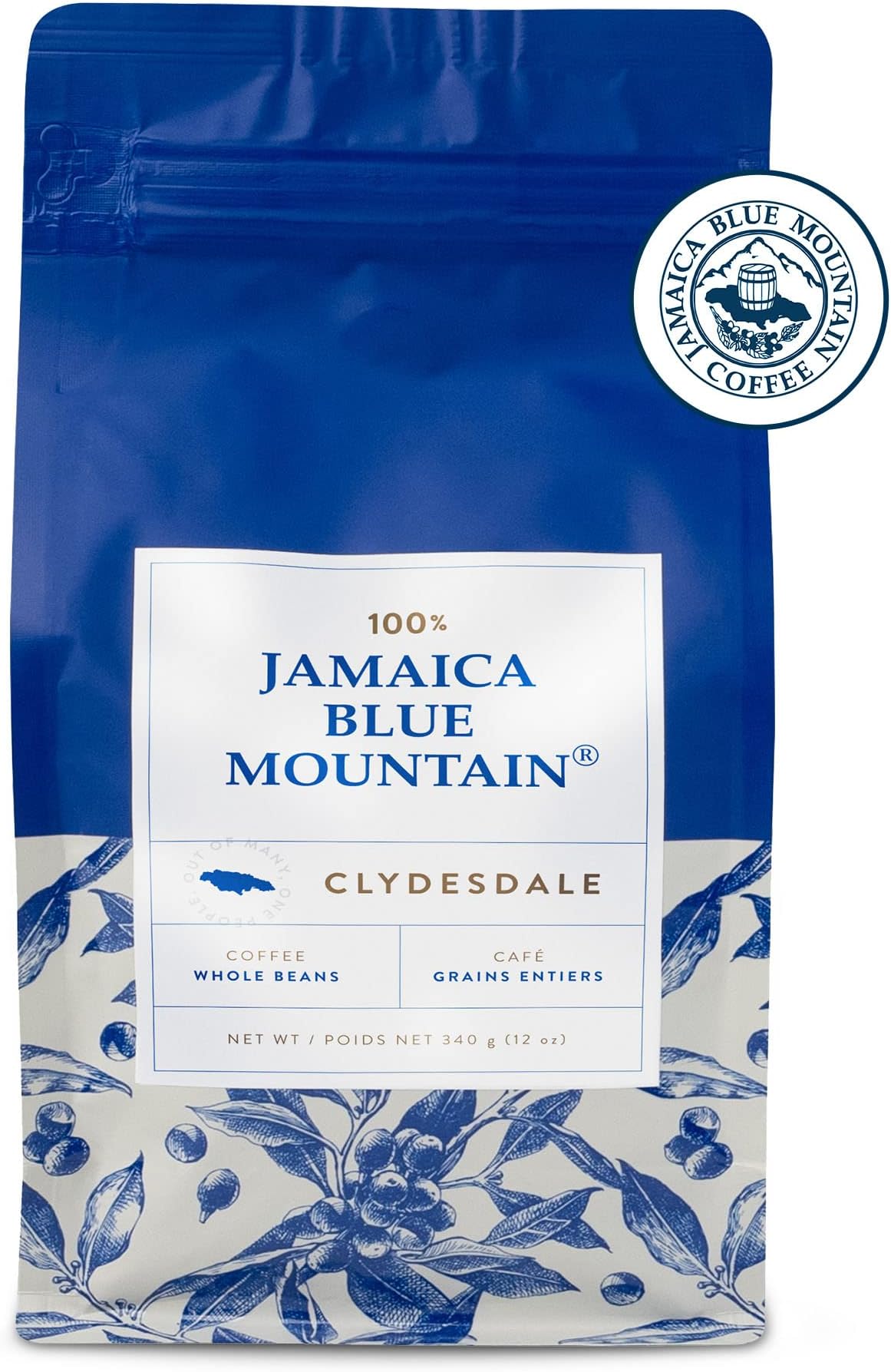 JA Coffee – 100% Jamaica Blue Mountain Coffee, Medium Roast, Whole Beans - Premium Arabica, Bag of 340 grams (0.75 Pounds - 12 ounces)