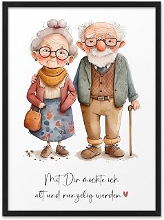 ABOUKI ALT UND RUNZELIG Wandbild Kunstdruck DIN A4 ohne Rahmen | Bild Liebe, Poster Liebespaar, Geschenkidee Silberhochzeit Valentinstag, ohne Rahmen