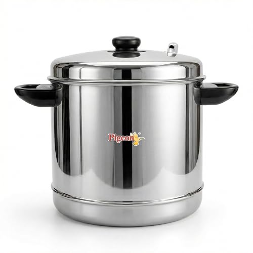 Pigeon Classic Stainless Steel Idli Cooker with Whistle Indicator | Idly Cooker Pot | Steel Idli Maker with Silver Lid - 6 Plates (for 24 Idlies)