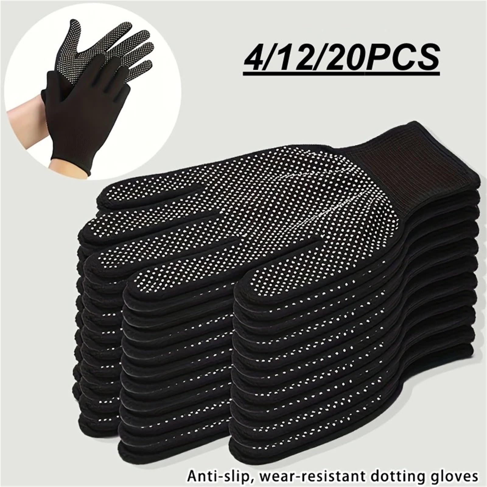 Guanti Da Lavoro Antiscivolo Guanti da lavoro di sicurezza in nylon lavorato a maglia con punti antiscivolo 4/12/24 pezzi for uomo giardinaggio pesca grigliate barbecue(Grey 12Pairs)