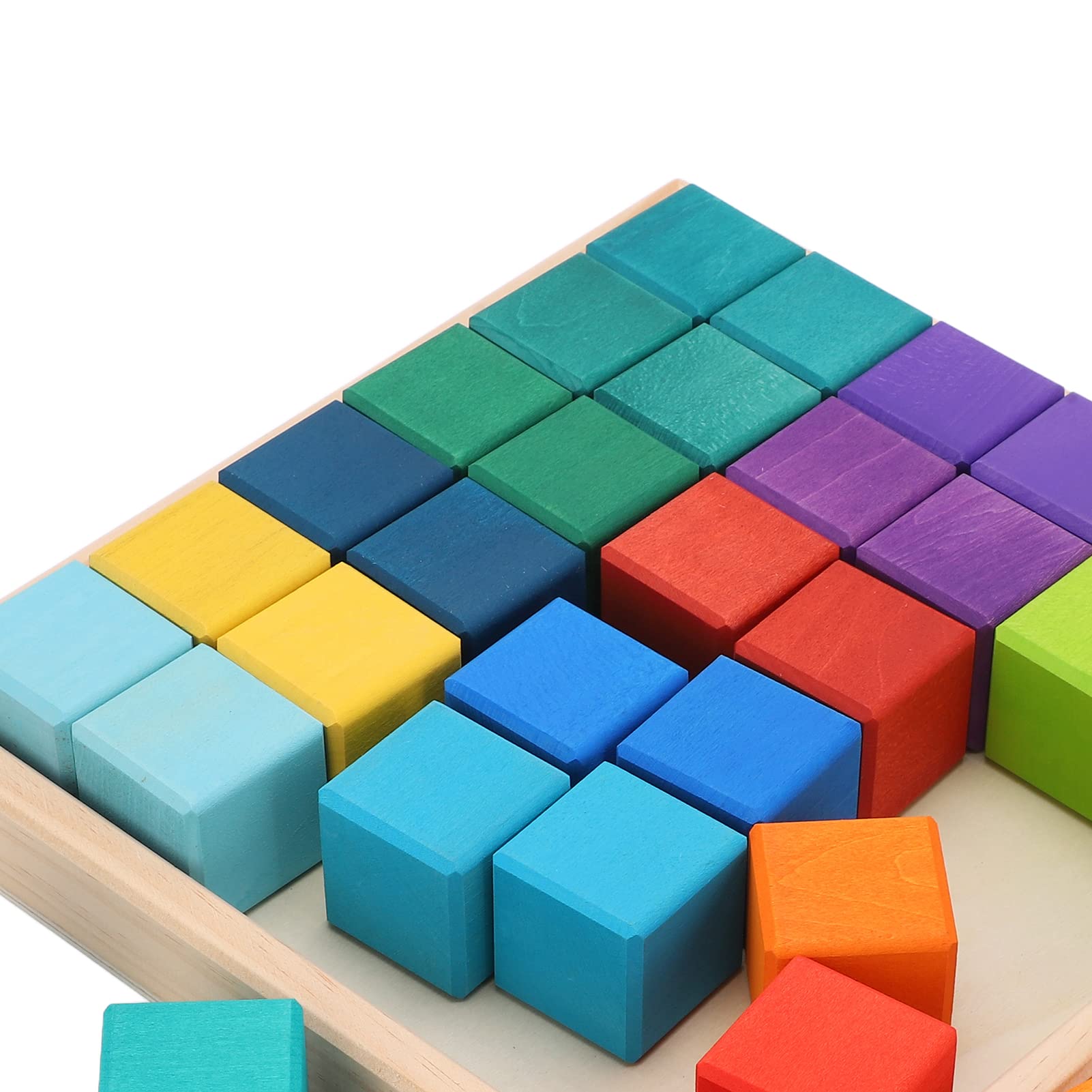 Cubi Colorati Impilabili in Legno da 36 Pezzi con Struttura Dura, Blocchi Colorati per Bambini, Bordi Smussati, Set di Giocattoli in Legno