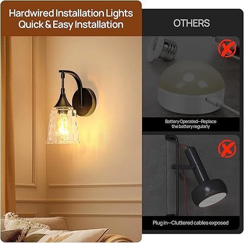 Miniatura 8 de Aplique de pared negro, moderno aplique de pared de baño con pantalla de vidrio transparente, accesorios de iluminación de tocador de granja para