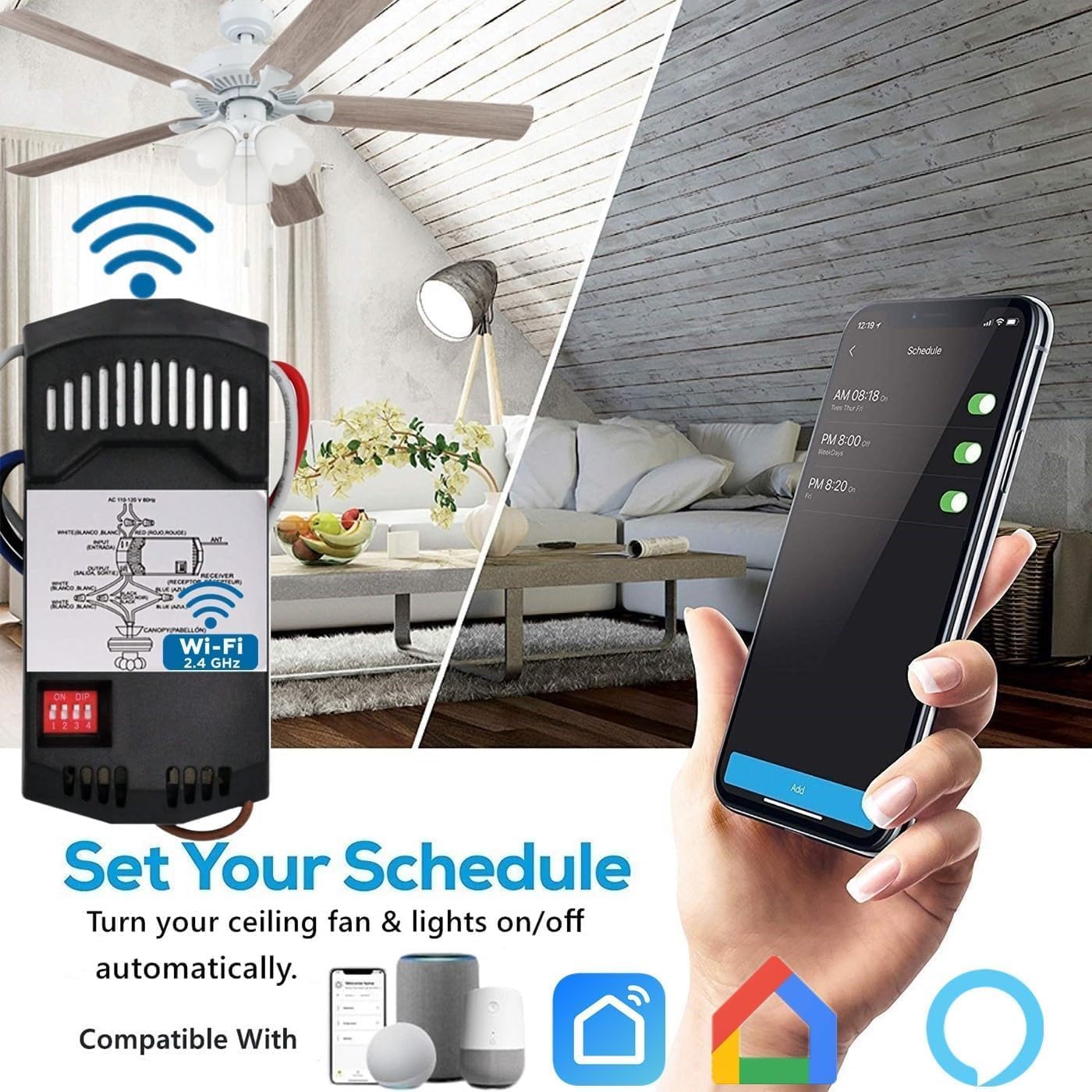 Nexete Universal Smart Ceiling Fan Remote Control Kit,3-Speed Light Dimmer 2.4GHz Wi-Fi Receiver Replacement for Hampton Bay Harbor Breeze Hunter,Compatible with Alexa & Google Home 4 71NgOiyBuDL. AC SL1400