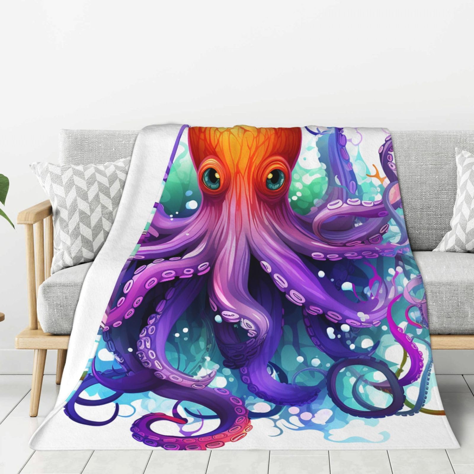 Colorful Octopus Throw Blanket Plush Flannel Fleece Blanket, Soft Lightweight Cozy Blankets 40"X30" for Bed Couch Sofa Travel